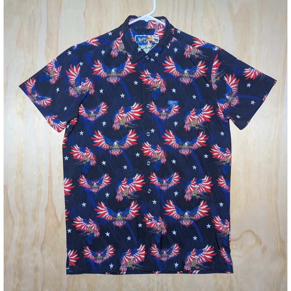 Retro Rifle Men's Medium Strafing Run Button Up Shirt Patriotic Eagle Stretch
